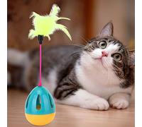 Acouto Gobelet Pivotant Attrayant en PP Durable pour Animal de Compagnie avec Cloche à Plumes pour Chat - Jouet Interactif Amusant - Chat Bleu Jaune Amusant Laissez Le Design Assembler Fabriqué en