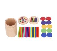 Acouto Jouet d'apprentissage en Bois de des Couleurs, Jeu éducatif de motricité Fine, Jeu d'association Sensorielle avec 16 Bâtons, 10 Pièces Rondes avec Sac en Toile à Cordon, Bâtons 8 16 et