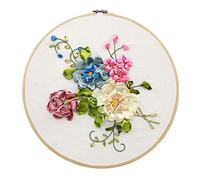 Acouto Kit de Broderie en Soie Effet 3D, Facile à Utiliser, Cadre de Broderie, Cerceau de Broderie Vif avec Vis pour la motricité Fine, Décoration de Maison et de Bureau (1)