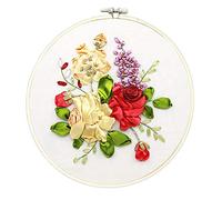Acouto Kit de Broderie en Soie Effet 3D, Facile à Utiliser, Cadre de Broderie, Cerceau de Broderie Vif avec Vis pour la motricité Fine, Décoration de Maison et de Bureau (3)