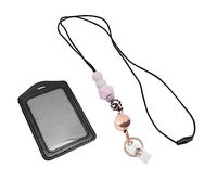 Acouto Lanière Perlée Rétractable en Silicone avec Porte-carte d'identité Transparent Porte-badge Polyvalent pour étudiants Employé de Bureau Bleu Gris Corde aux Deux Extrémités Facile Lanière