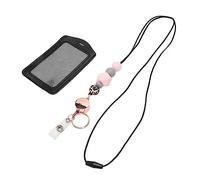 Acouto Lanière Perlée Rétractable en Silicone avec Porte-carte d'identité Transparent Porte-badge Polyvalent pour étudiants Employé de Bureau Bleu Gris Corde aux Deux Extrémités Facile Lanière