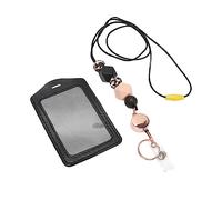 Acouto Lanière Perlée Rétractable en Silicone avec Porte-carte d'identité Transparent Porte-badge Polyvalent pour étudiants Employé de Bureau Bleu Gris Corde aux Deux Extrémités Facile Lanière