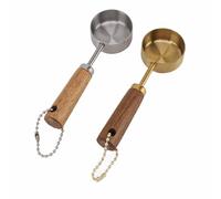 Acouto Lot de 2 Tasses à Mesurer de 14 Ml, Ensemble de Cuillères à Mesurer, Mini Manche en Bois Massif en Acier Inoxydable, pour Ingrédients Secs Liquides, avec un Design Unique pour
