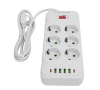 Acouto Multiprise 6 Prises 4 Ports USB 2 Types C Prise de Courant Murale avec Câble d'extension de 2 M Prises Secteur 2500 W A P Multiprise 6 Voies USB (White)