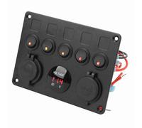 Acouto Panneau de Commutation à 5 Gangs avec Voltmètre Numérique pour Systèmes 12-24 V | Panneau de Roche de Camion de Remorque de Bateau Marin RV Interrupteur à Bascule de Bateau Marin (rouge)