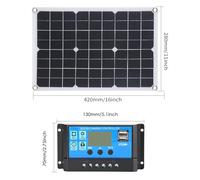 Acouto Panneau Solaire Portable 18V 20W Monocristallin Silicon Panel Solaire Port de Charge USB Interface de Pince de Batterie DC5521 (avec contrôleur 10A)