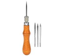 Acouto Poinçon, Outil de Couture pour Cuir, Tête en Acier Fin, Manche en Bois Massif, Prise en Main Confortable, Motif Antidérapant, Remplacement Rapide, Matelassage, Moulage de Trous,