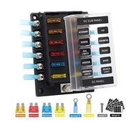 Acouto Support de Bloc de Fusibles à Lame de Boîte à Fusibles 12 Voies, Borne à écrou à Vis 12 Circuits Barre Omnibus Positive/négative 5A 10A 15A 20A Gratuits, avec Indicateur LED Couvercle étanche