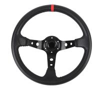 Acouto Volant de Course de Voiture de 14 Pouces en PVC, Aluminium, Aspect Fibre de Carbone, Volant de Sport avec Klaxon pour Adaptateur de Moyeu à 6 Trous, de Course Jaune, Most Com Racing Steering