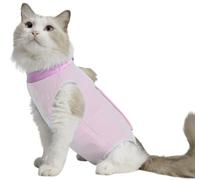 Acoutpet Combinaison de convalescence pour chat femelle, chaton après une chirurgie, stérilisation, plaie abdominale, maladie de la peau, collier conique, alternative douce (pink01, L)