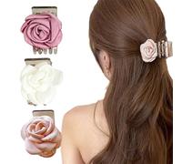 Acpetdr Lot de 3 barrettes à cheveux pour femme, 4,6 cm, pour anniversaire, petite amie, cheveux longs et épais (rose rose/blanc pur/champagne)