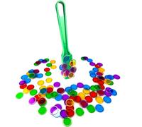 AcpopbM Kit de Bingo Magnétique - 1 Bâton Magnétique + 100 Jetons Loto - Jeu Éducatif pour Enfants et Accessoire Pratique de Stockage (Le bâton Vert& jetons de Loto Multicolores)