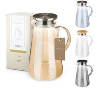 ACQUA DI AMALFI® Carafe en verre - 2 litres - Avec couvercle en acier inoxydable/bambou - Carafe à eau avec infuseur à fruits - Anti-fuite - Peut également servir de théière (or / steel)