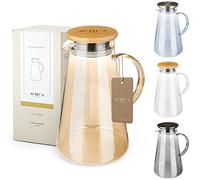 ACQUA DI AMALFI® Carafe en verre - 2 litres - Avec couvercle en acier inoxydable/bambou - Insert à fruits - Anti-fuite - Également utilisable comme théière (doré/bambou)