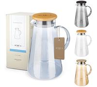 ACQUA DI AMALFI® Carafe en verre - 2 litres - Avec couvercle en acier inoxydable/bambou - Insert à fruits - Anti-fuite - Peut également servir de théière (BLUE/AMBOO)