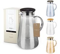 ACQUA DI AMALFI® Carafe en verre - 2 litres - Avec couvercle en acier inoxydable/bambou - Insert à fruits - Anti-fuite - Peut également servir de théière (noir/noir)