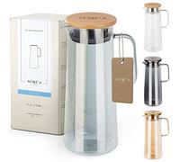 ACQUA DI AMALFI® Carafe en verre avec couvercle - Carafe à eau de 1,5 l - Verseuse en verre avec couvercle - Anti-fuite et de qualité supérieure - Idéal pour la limonade, l'eau et le thé (BLUE/BAMBOO)