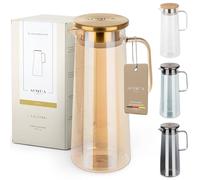ACQUA DI AMALFI® Carafe en verre avec couvercle - Carafe à eau de 1,5 l - Verseuse en verre avec couvercle - Anti-fuite et de qualité supérieure - Idéale pour la limonade, l'eau et le thé (doré/doré)