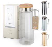 ACQUA DI AMALFI Carafe en verre avec couvercle - Carafe à eau de 1,5 l - Verseuse en verre avec couvercle - Anti-fuite et de qualité supérieure - Idéale pour la limonade, l'eau et le thé (neutre