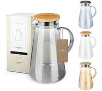 ACQUA DI AMALFI® Carafe en verre - Carafe à eau de 2 l avec couvercle en acier inoxydable et bambou - Pichet à eau avec infuseur à fruits - Anti-fuite - Carafe également comme théière (noir/bambou)
