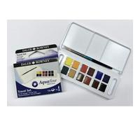 Daler Rowney Aquafine - Set de voyage peinture aquarelle - 12 demi-godets et 1 pinceau