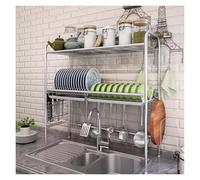 ACRaBoss Égouttoir À Vaisselle À 2Ux Pour Évier - Égouttoir de Cuisine Peu Encombrant Avec Porte-Couverts, Crochets Et Égouttoir - Idéal Pour Les Petits Espaces/25In*11In*32In