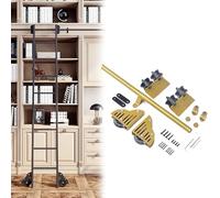 ACRaBoss Kit de Quincaillerie Pour Échelle de Bibliothèque À Roulettes Rondes Dorées, Rail Mobile Pour Échelle, Kit de Rails Pour Loft, Roulettes Coulissantes Lisses Avec Roulettes de Sol/12Ft/366Cm T