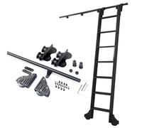 ACRaBoss Kit de Quincaillerie Pour Échelle de Bibliothèque À Tube Rond, Ensemble Complet de Rails Avec Roulettes de Sol, Rail Coulissant En Métal Durable Pour Une Utilisation En Intérieur/6.6Ft/200Cm