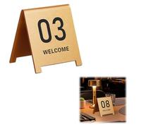 ACRaBoss Plaque de Bureau En Acrylique, Numéro de Table À Manger Recto Verso, Cartes de Numéros de Table Empilables, Pour Événements de Fête En Intérieur Ou En Extérieur/Gold/01-10