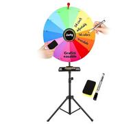 Acrebain Roue de prix rotative de 61 cm, spinner de jeu de cloche rotatif de 14 couleurs avec marquage triable, réglable 94 cm - 165 cm roue porte-bonheur empilable au sol avec étagère