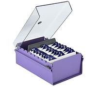 Acrimet Boîte à Fiches Organisateur 3'' x 5’', Base en Métal Robuste (Index AZ et un Séparateur Plastique Inclus) (Base Violet avec Couvercle Transparent)