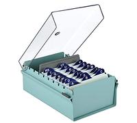 Acrimet Boîte à Fiches Organisateur 3'' x 5’', Base en Métal Robuste (Index AZ et un Séparateur Plastique Inclus) (Base Viert avec Couvercle Transparent)