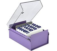 Acrimet Boîte à Fiches Organisateur 4'' x 6’', Base en Métal Robuste (Index AZ et un Séparateur Plastique Inclus) (Base Violet avec Couvercle Transparent)