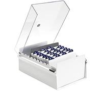 Acrimet Boîte à Fiches Organisateur 4'' x 6’', Base en Métal Robuste (Index AZ et un Séparateur Plastique Inclus) (Base Blanche avec Couvercle Transparent)