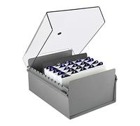 Acrimet Boîte à Fiches Organisateur 5'' x 8’', Base en Métal Robuste (Index AZ et un Séparateur Plastique Inclus) (Base Grise avec Couvercle Transparent)
