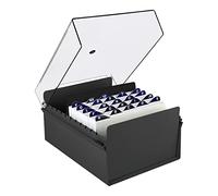 Acrimet Boîte à Fiches Organisateur 5'' x 8’', Base en Métal Robuste (Index AZ et un Séparateur Plastique Inclus) (Base Noire avec Couvercle Transparent)