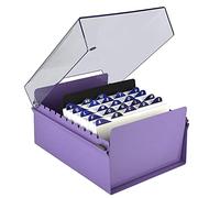 Acrimet Boîte à Fiches Organisateur 5'' x 8’', Base en Métal Robuste (Index AZ et un Séparateur Plastique Inclus) (Base Violet avec Couvercle Transparent)