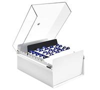 Acrimet Boîte à Fiches Organisateur 5'' x 8’', Base en Métal Robuste (Index AZ et un Séparateur Plastique Inclus) (Base Blanc avec Couvercle Transparent)