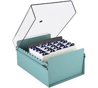 Acrimet Boîte à Fiches Organisateur 6'' x 9’', Base en Métal Robuste (Index AZ et un Séparateur Plastique Inclus) (Base Verte avec Couvercle Transparent)