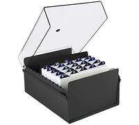 Acrimet Boîte à Fiches Organisateur 6'' x 9’', Base en Métal Robuste (Index AZ et un Séparateur Plastique Inclus) (Base Noire avec Couvercle Transparent)