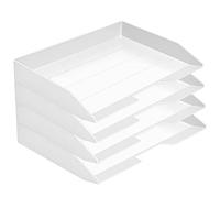 Acrimet Corbeille à Courrier Empilable, Format Paysage, Organiseur de Bureau pour Papier et Document A4, Plastique Résistant (Couleur Blanc) (Lot de 4)