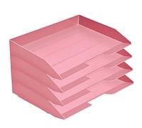 Acrimet Corbeille à Courrier Empilable, Format Paysage, Organiseur de Bureau pour Papier et Document A4, Plastique Résistant (Couleur Rose) (Lot de 4)