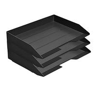 Acrimet Corbeille à Courrier Empilable, Format Paysage, Organiseur de Bureau pour Papier et Document A4, Plastique Résistant (Couleur Noir) (Lot de 3)