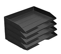 Acrimet Corbeille à Courrier Empilable, Format Paysage, Organiseur de Bureau pour Papier et Document A4, Plastique Résistant (Couleur Noir) (Lot de 4)