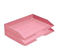 Acrimet Corbeille à Courrier Empilable, Format Paysage, Organiseur de Bureau pour Papier et Document A4, Plastique Résistant (Couleur Rose) (Lot de 2)
