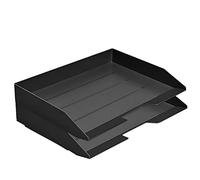 Acrimet Corbeille à Courrier Empilable, Format Paysage, Organiseur de Bureau pour Papier et Document A4, Plastique Résistant (Couleur Noir) (Lot de 2)