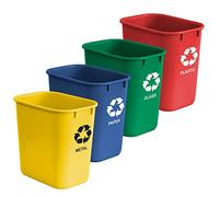 Acrimet Corbeille pour le recyclage, 6,75 gallons / 27 quarts / 24 litres (en plastique) (Métal/Jaune, Papier/Bleu, Verre/Vert, Plastique/Rouge) (lot de 4)