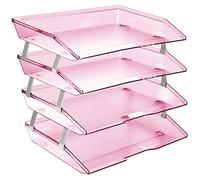 Acrimet Facility Bac à Courrier à 4 Niveaux/Charge Latérale A4, Organiseur de Bureau, en Plastique (Couleur Rose Transparent)