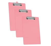 Acrimet Lot de 3 Porte-blocs Format Lettre A4 (34 x 24 cm) avec Pince à Profil Bas et Règles Latérales, Plastique Résistant pour Bureau, École, Maison - Couleur Rose